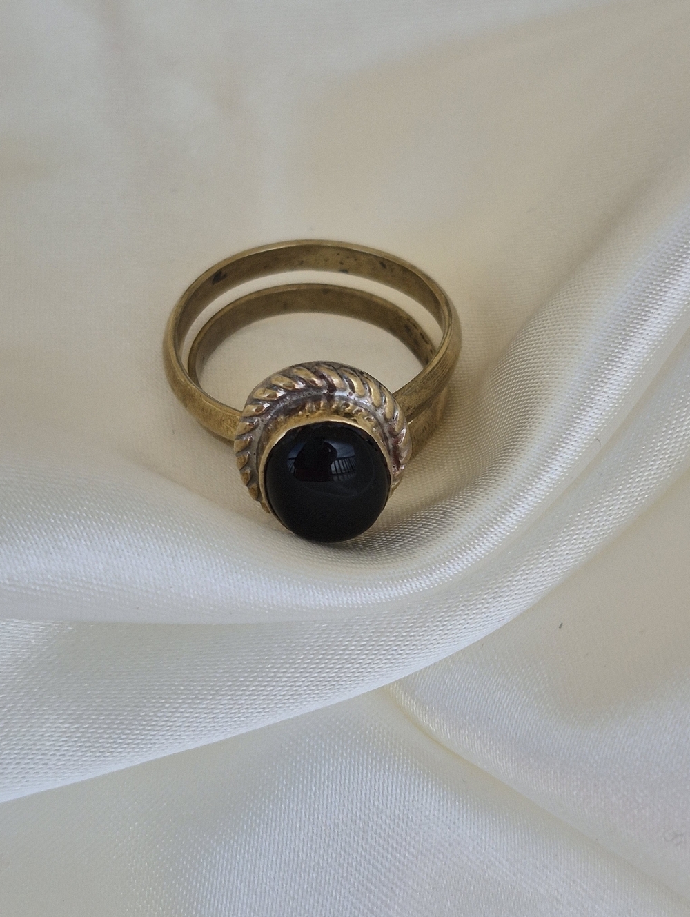 Brass & Black Onyx Stone Statement Ring - ADJUSTS